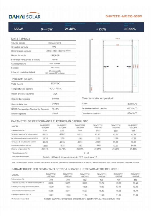 DAHAI DHM72T31-MR 555W - Panou fotovoltaic monocristalin - imagine 3